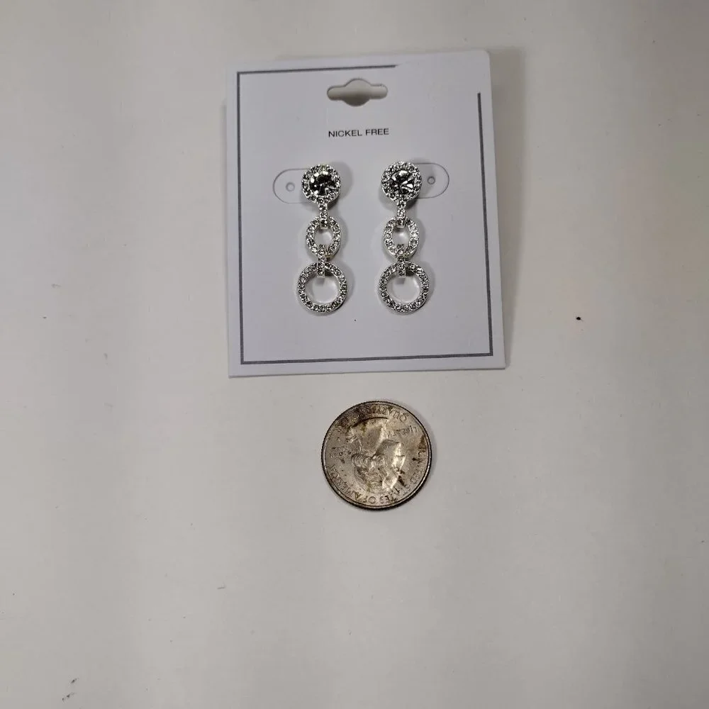 Textured Silver Sparkling Crystal Hoop Dangle Earrings – Women’s Fashion Jewelry
